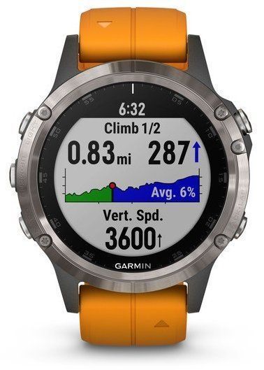 Смарт-часы Garmin Fenix 5 Plus Sapphire Titanium with Solar Flare Orange Band 755036 фото