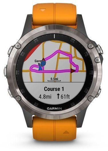 Смарт-часы Garmin Fenix 5 Plus Sapphire Titanium with Solar Flare Orange Band 755036 фото