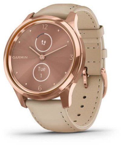 Смарт-годинник Garmin Vivomove Luxe 18K rose gold PVD stainless steel case with light sand Italian leather band 941581 фото