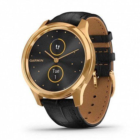 Смарт-годинник Garmin Vivomove Luxe 24K Gold PVD Stainless Steel Case with Black Embossed Italian Leather Band 587121 фото