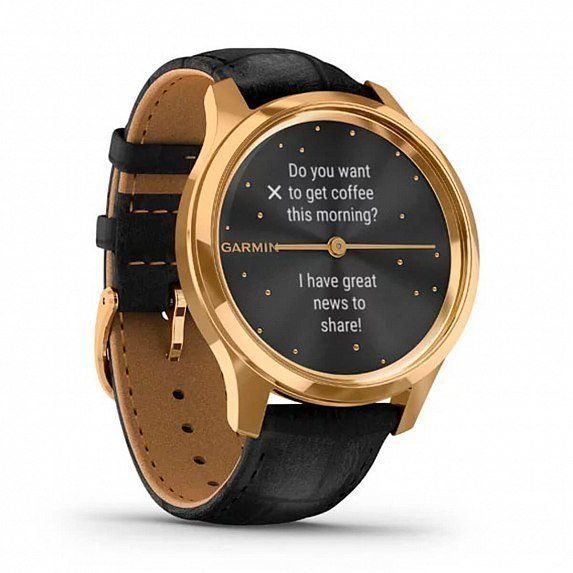 Смарт-часы Garmin Vivomove Luxe 24K Gold PVD Stainless Steel Case with Black Embossed Italian Leather Band 587121 фото