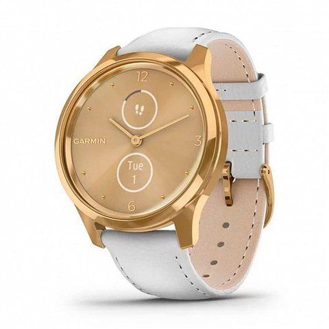 Смарт-годинник Garmin Vivomove Luxe 24K Gold PVD Stainless Steel Case with White Italian Leather Band 587120 фото