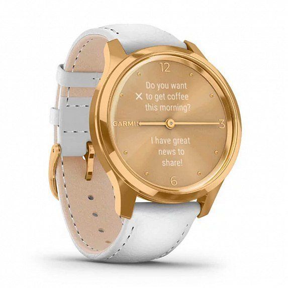 Смарт-годинник Garmin Vivomove Luxe 24K Gold PVD Stainless Steel Case with White Italian Leather Band 587120 фото