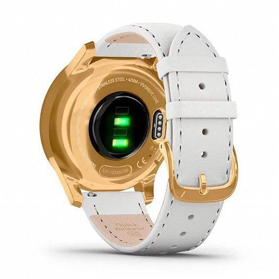 Смарт-годинник Garmin Vivomove Luxe 24K Gold PVD Stainless Steel Case with White Italian Leather Band 587120 фото