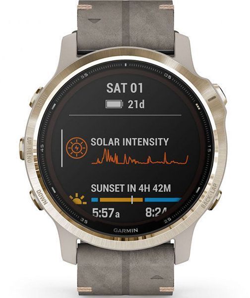 Смарт-часы Garmin Fenix 6S Pro Solar Edition Light gold with shale grey suede band 828806 фото