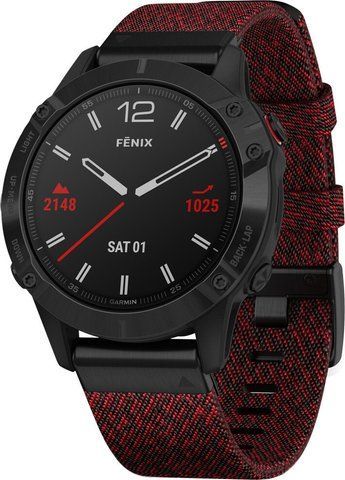 Смарт-годинник Garmin Fenix ​​6 Sapphire Black DLC with Heathered Red Nylon Band 816438 фото