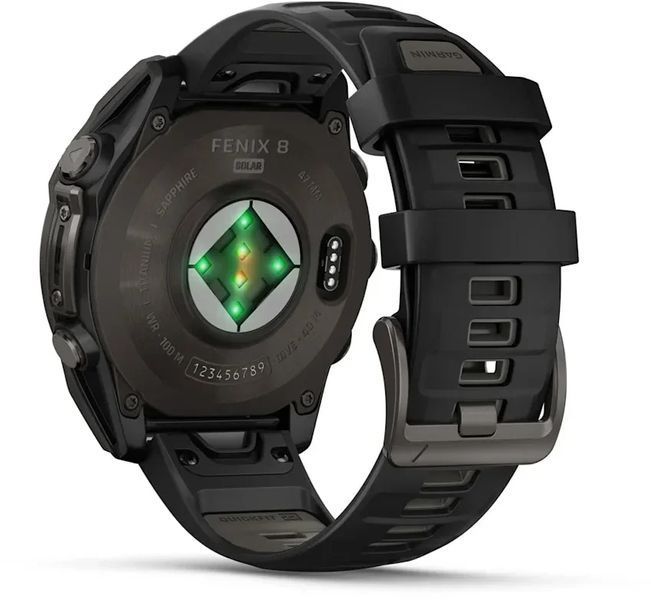 Смарт-часы Garmin Fenix 8 Solar 47mm Sapphire Carbon Grey DLC Titanium with Black/Pebble Grey Silicone Band 1346387 фото