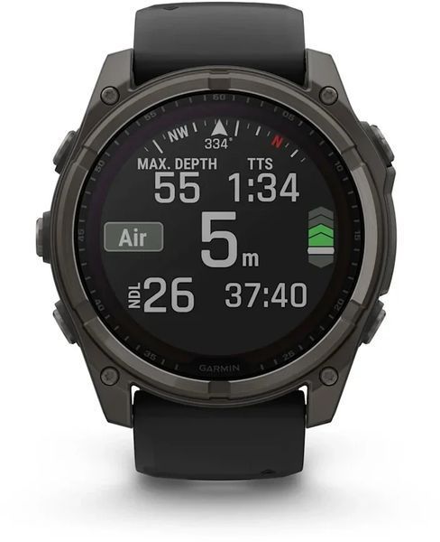 Смарт-часы Garmin Fenix 8 Solar 51mm Sapphire Carbon Grey DLC Titanium with Black/Pebble Grey Silicone Band 1346371 фото