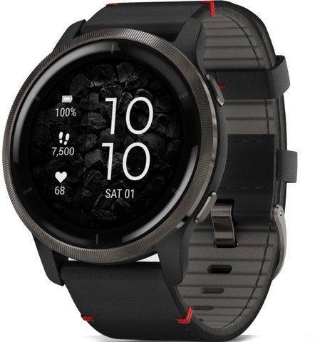 Смарт-часы Garmin Venu 2 Slate Stainless Steel Bezel with Black Case and Leather Band 827385 фото